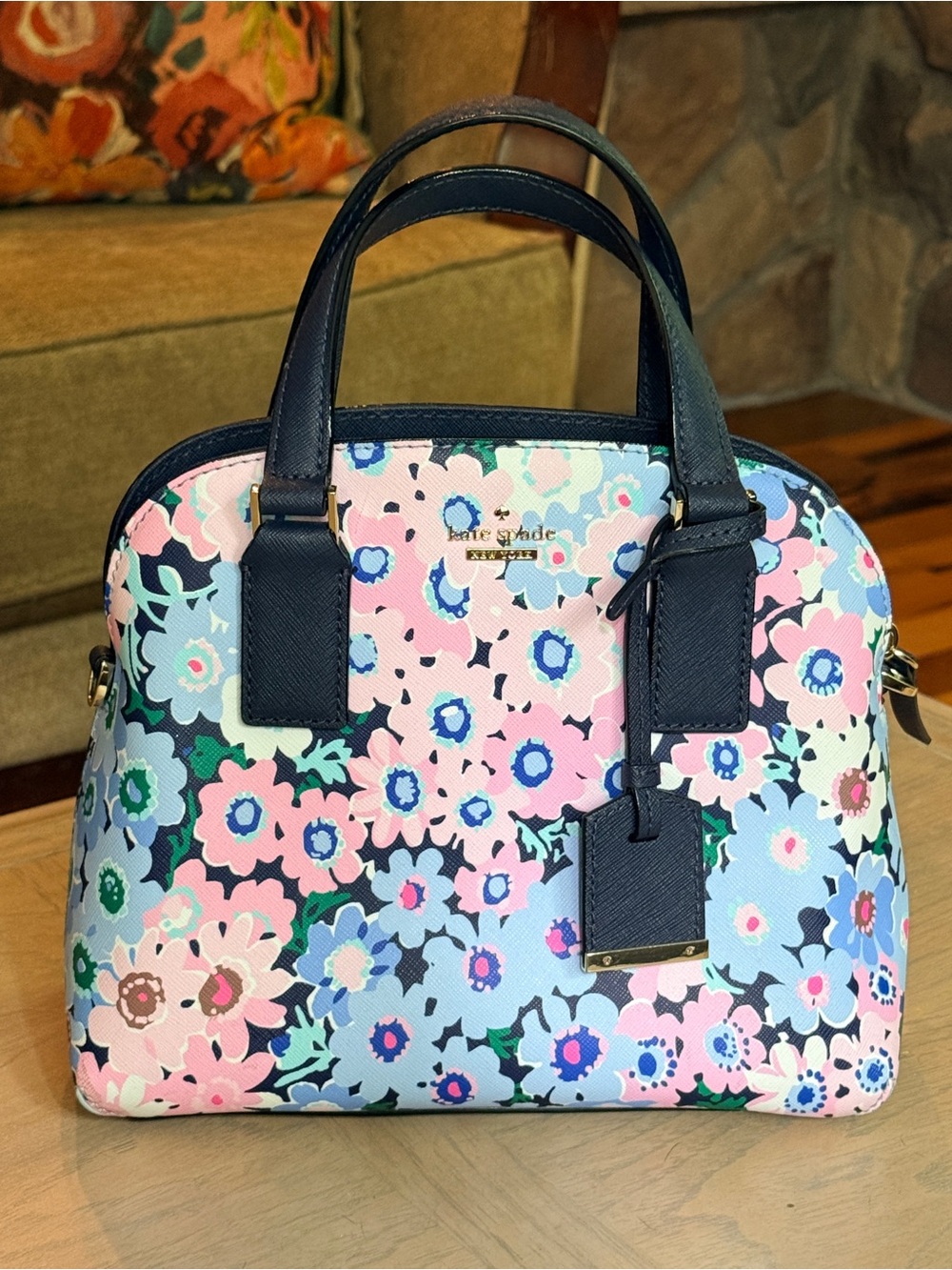 Kate Spade Cameron Street Lottie Floral Dome Satchel - Pink, Light Blue & Navy